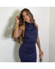 VESTIDO HALTER FRUNCIDO MARINO