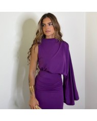 VESTIDO ASIMÉTRICO DRAPEADO MORADO