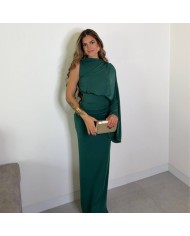 VESTIDO ASIMÉTRICO DRAPEADO VERDE BOTELLA