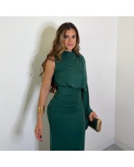 VESTIDO ASIMÉTRICO DRAPEADO VERDE BOTELLA