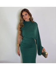 VESTIDO ASIMÉTRICO DRAPEADO VERDE BOTELLA
