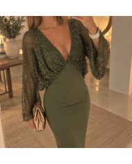 VESTIDO COMBINADO ENCAJE VERDE