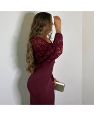 VESTIDO COMBINADO ENCAJE VINO