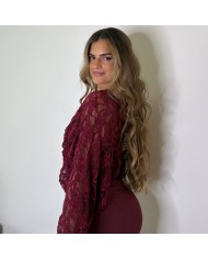 VESTIDO COMBINADO ENCAJE VINO