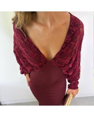 VESTIDO COMBINADO ENCAJE VINO