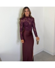 VESTIDO TRANSPARENCIAS TUL BURDEOS