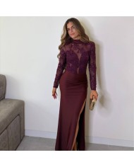 VESTIDO TRANSPARENCIAS TUL BURDEOS