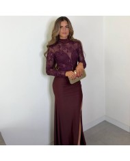VESTIDO TRANSPARENCIAS TUL BURDEOS