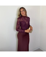 VESTIDO TRANSPARENCIAS TUL BURDEOS