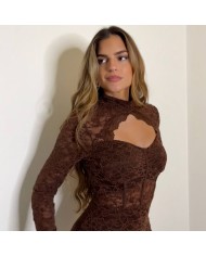 VESTIDO ENCAJE ABERTURA CHOCO