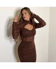 VESTIDO ENCAJE ABERTURA CHOCO