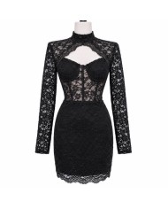 VESTIDO ENCAJE ABERTURA NEGRO