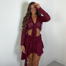 TOP ENCAJE NUDO VINO