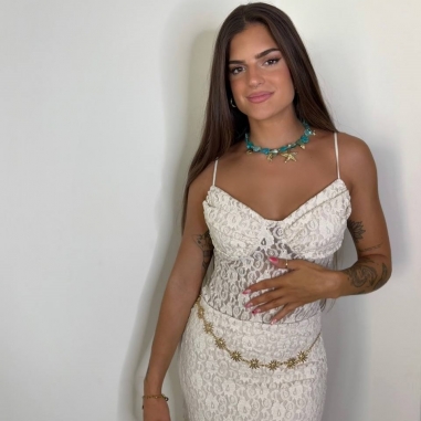 FALDA ENCAJE LARGA CREMA