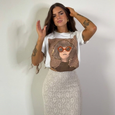 FALDA ENCAJE LARGA CREMA