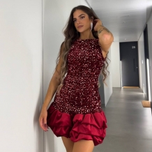 VESTIDO GLOBO LENTEJUELAS VINO