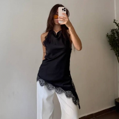 TOP HALTER LENCERO NEGRO