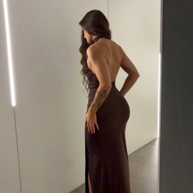 VESTIDO HALTER LENTEJUELAS CHOCO