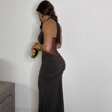 VESTIDO TRANSPARENCIAS CHOCO