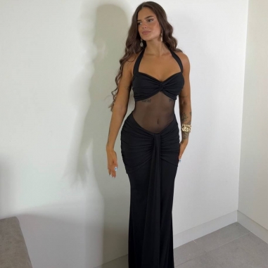 VESTIDO TRANSPARENCIAS TUL NEGRO