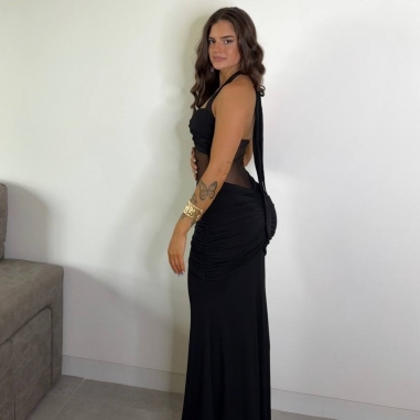 VESTIDO TRANSPARENCIAS TUL NEGRO