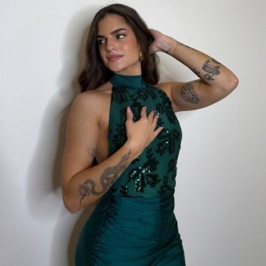 MONO LENTEJUELAS HALTER VERDE ESMERALDA