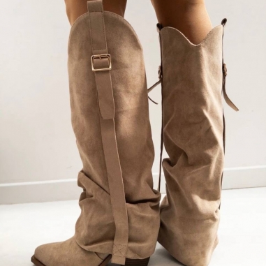 BOTA ALTA BEIGE HEBILLA