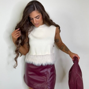 FALDA PANTALÓN EFECTO PIEL BURDEOS