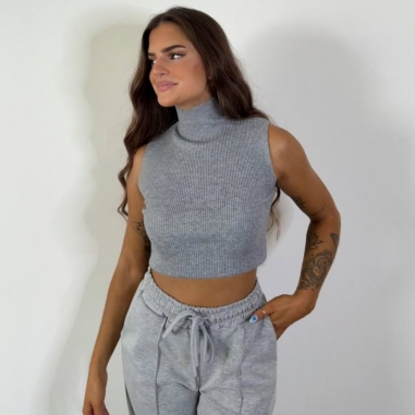 TOP PUNTO HALTER GRIS