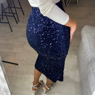 FALDA MIDI LENTEJUELAS MARINO