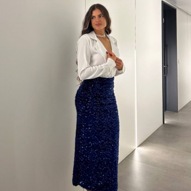 FALDA MIDI LENTEJUELAS MARINO