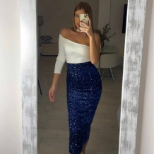 FALDA MIDI LENTEJUELAS MARINO