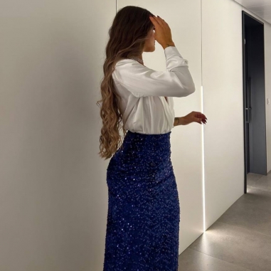 FALDA MIDI LENTEJUELAS MARINO