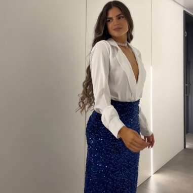 FALDA MIDI LENTEJUELAS MARINO