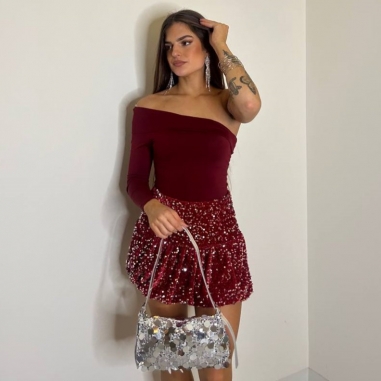 FALDA GLOBO LENTEJUELAS ROJA