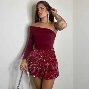 FALDA GLOBO LENTEJUELAS ROJA