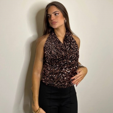 TOP HALTER LENTEJUELAS CHOCO