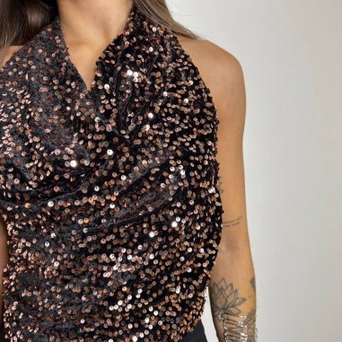 TOP HALTER LENTEJUELAS CHOCO