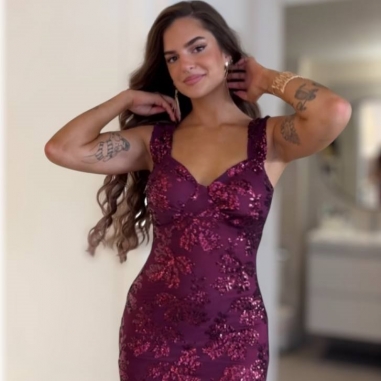 VESTIDO LENTEJUELAS CEREZA