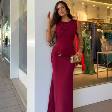 VESTIDO HEBILLA VINO