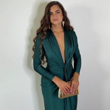 VESTIDO NUDO MANGA VERDE ESMERALDA