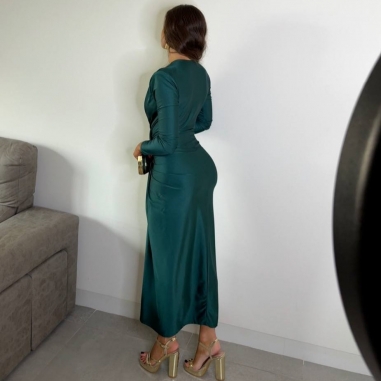 VESTIDO NUDO MANGA VERDE ESMERALDA