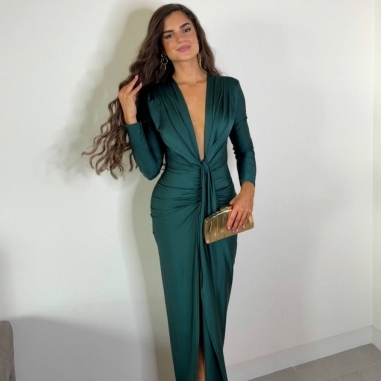 VESTIDO NUDO MANGA VERDE ESMERALDA