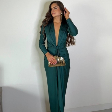 VESTIDO NUDO MANGA VERDE ESMERALDA