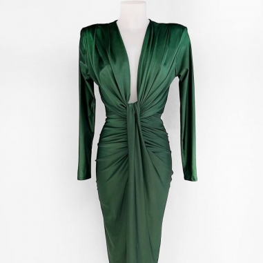 VESTIDO NUDO MANGA VERDE BOTELLA