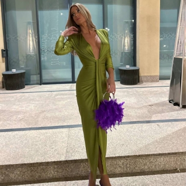 VESTIDO NUDO MANGA VERDE OLIVA