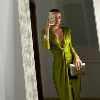 VESTIDO NUDO MANGA VERDE OLIVA