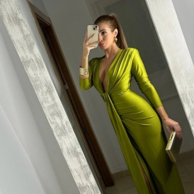 VESTIDO NUDO MANGA VERDE OLIVA