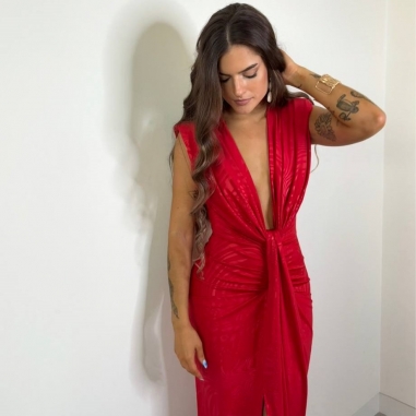 VESTIDO NUDO RELIEVE ROJO