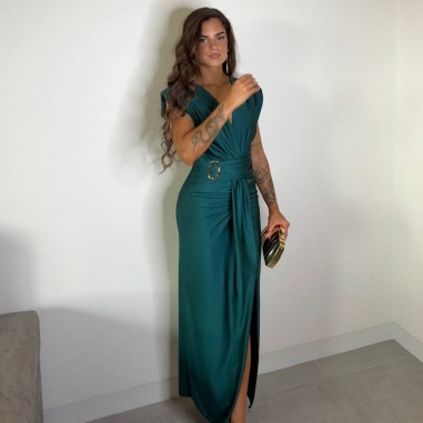 VESTIDO NUDO HEBILLA VERDE ESMERALDA